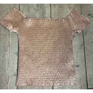 Urban Outfitters Blush Pink Smocked Velvet Off The Shoulder Size Small